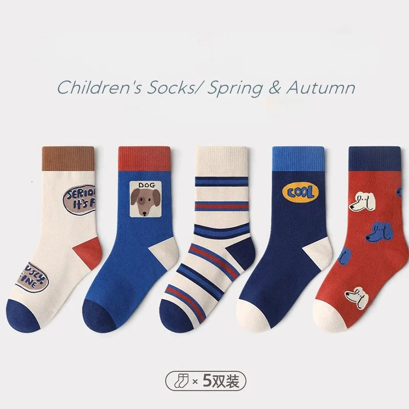 Baby Socks Children Autumn 5 Pairs Cotton Kids Sock 114T Boys Funny Puppy Pattern 260311