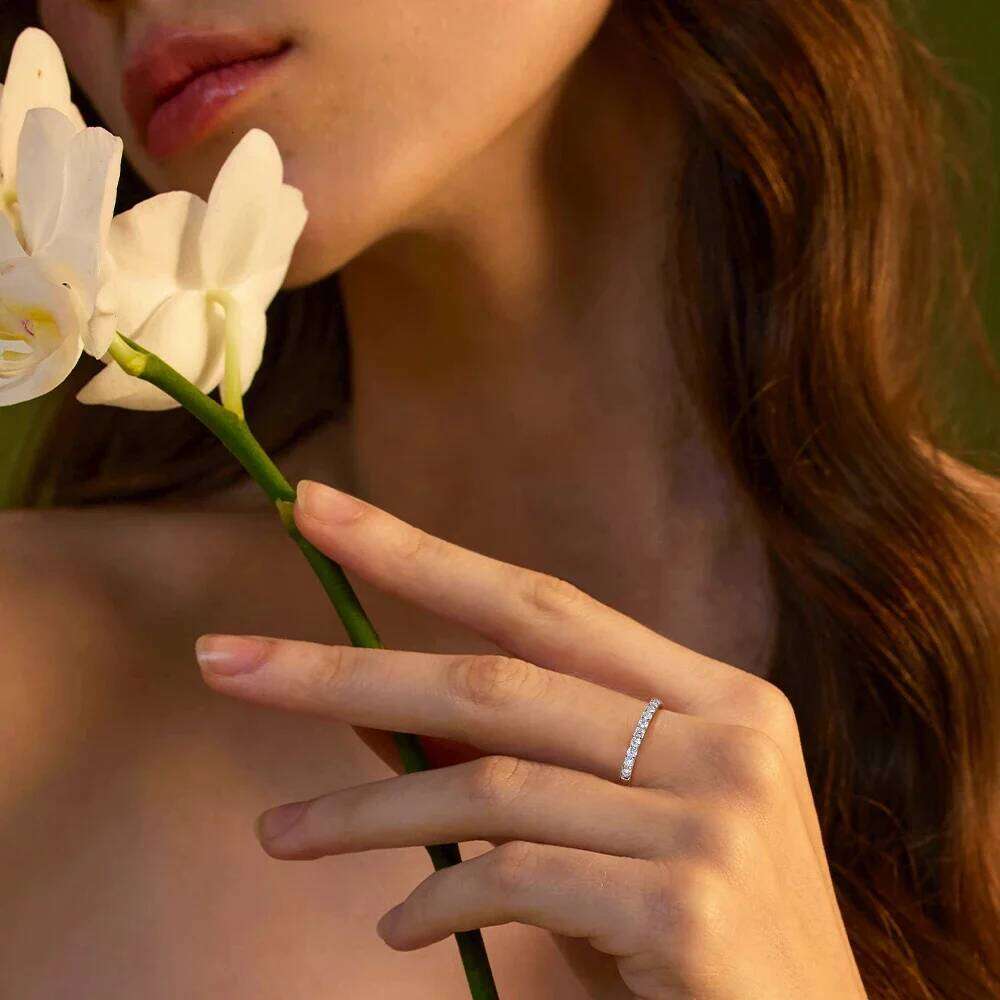 M-JAJA Half Eternity Moissanite Wedding Band 925 Sterling Silver Stackable Diamond Ring for Women 18K Gold Plated Trendy Jewelry H260312