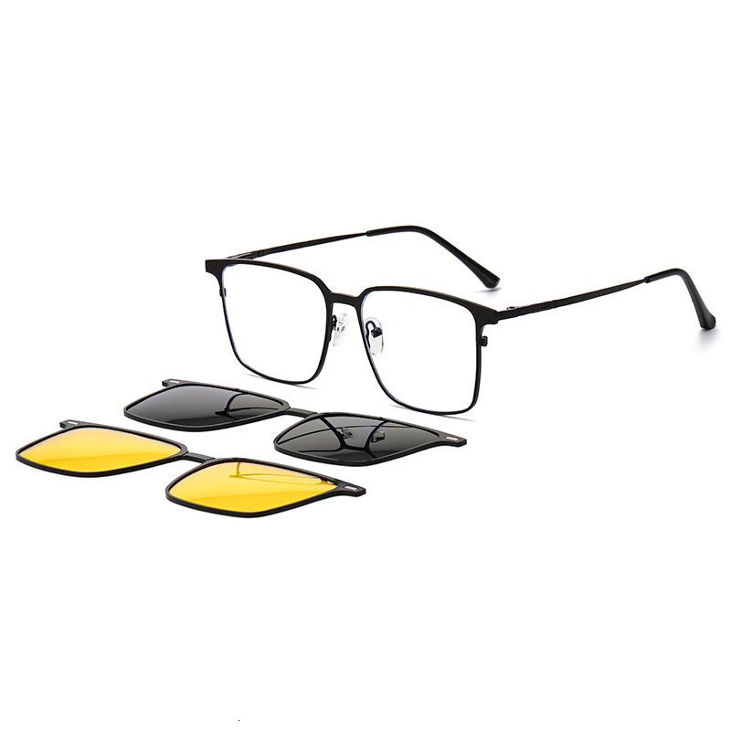 Magnetic clip-on multifunctional flat square frame polarized men's sunglasses, trendy sun protection outdoor glasses