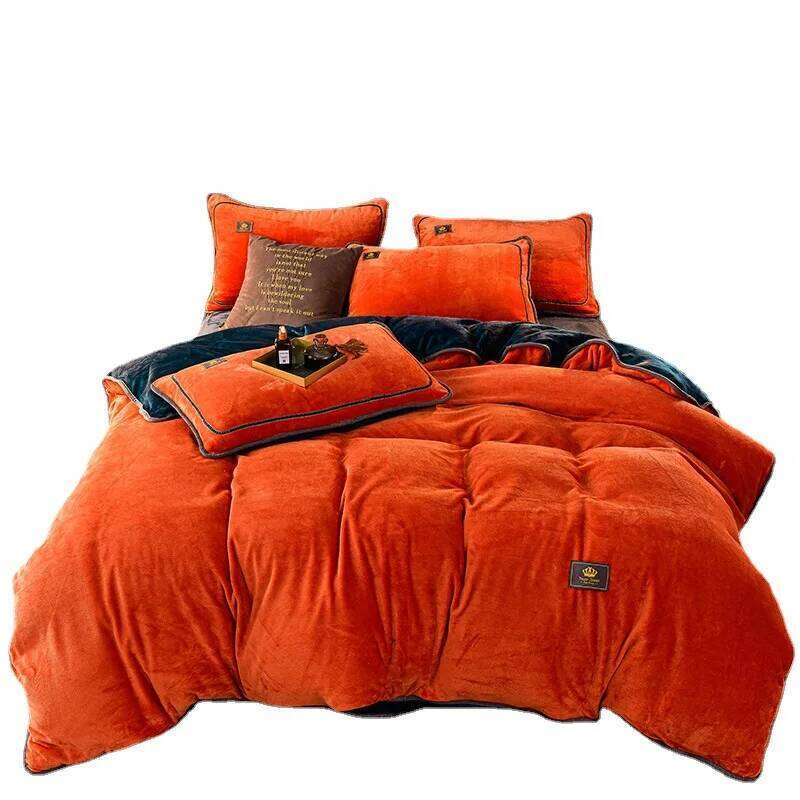Light thickened milk four-piece winter coral fleece quilt cover bedding H260312