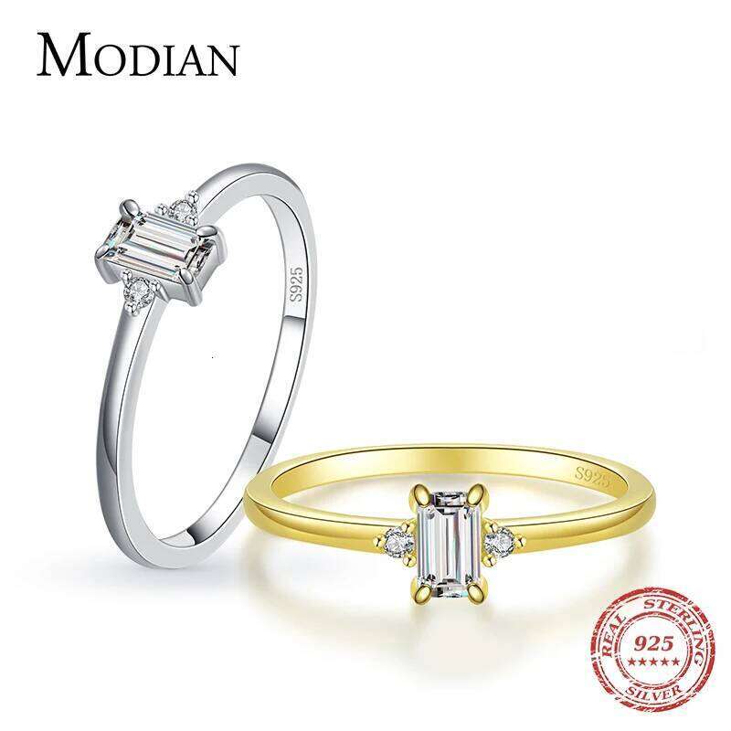 Modian Authentic 925 Sterling Silver Classic Charm Emerald Cut Zirconia Finger Rings For Women Hypoallergenic Wedding Jewelry H260312