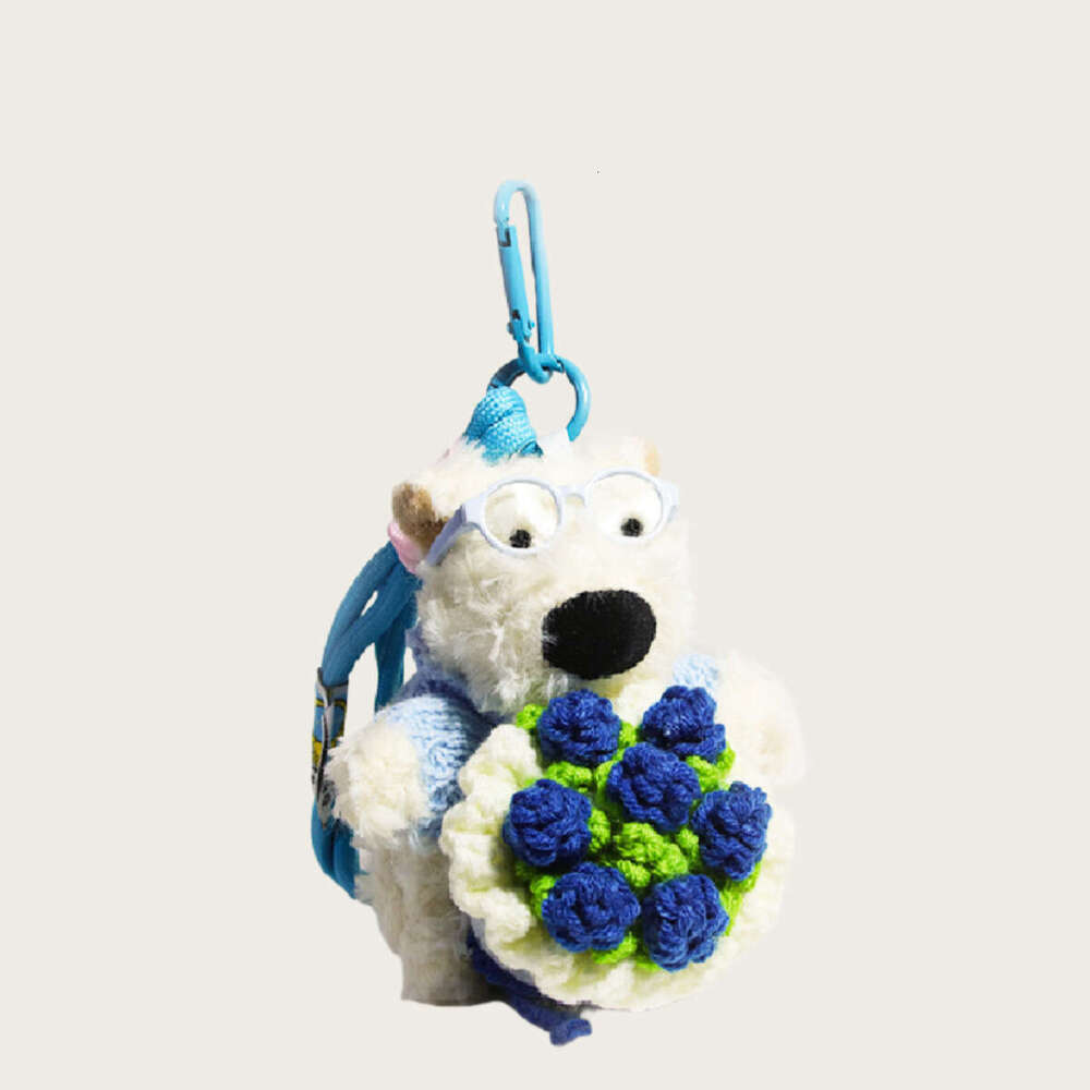New hand-held bouquet West Highland doll bag pendant plush keychain accessory, gift for best friends and couples