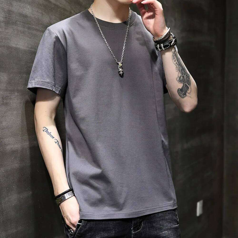 New Trend Pure Cotton T Shirt Men's Classic High-Quality Solid Color Casual Short-Sleeve Tee Tops