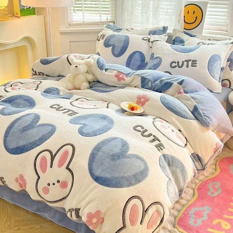 3Pcs Set,1Pc Heart Print Thicken Winter Warm Duvet Cover with 2Pcs Pillowcases for Double Bed Funda Nordica Cama H260312