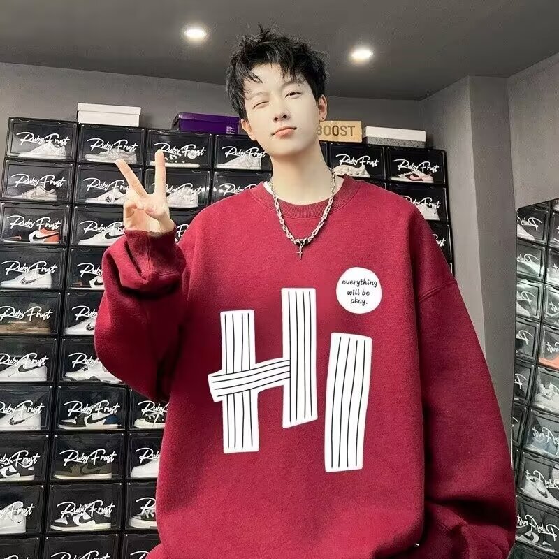 Men's Crew Neck For Spring And Auumn Syle Prined Long Sleeve T-shir Youh Base Layer Designer Hoodie Fall And Winer Fleece-lined Thickened