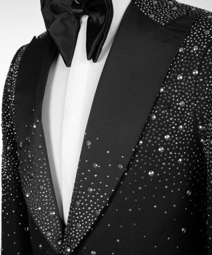 Black Bling Bling Gem Groom Suits 3D Tailored Man Suit Wedding & Business Set 2 Pieces Jacket And Pants