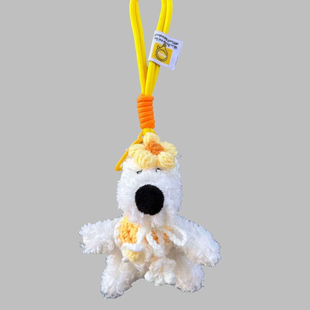 Little Red Flower Bib West Highland Dog Plush Pendant, Cute Puppy Bag Ornament, Doll Keychain, Small Gift for Women