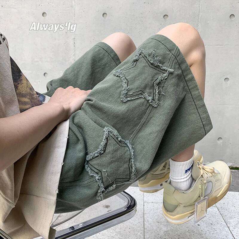 Star Patchwork Men Vintage Denim Summer Basic Simple All-match Hot Sale High Waist Leisure Ulzzang Streetwear Chic Shorts