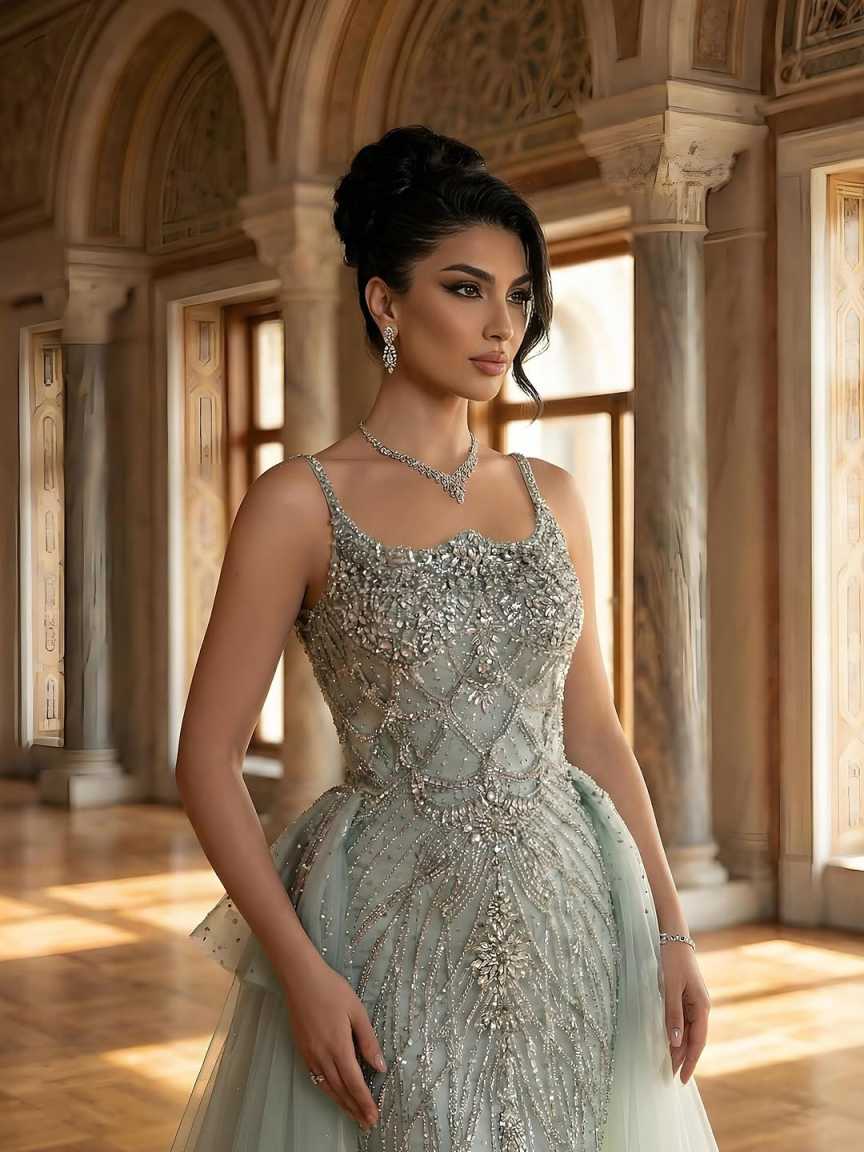 Charming Mermaid Prom Dress Spaghetti Strap Crystal Beaded Evening Dresses Luxury Detachable Sweep Train Party Gowns Customized