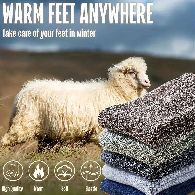 3 Pairs Men's Winter Warm Thick Towel Mid-Calf Socks, Anti-Cold Snow Boots Socks Elastic Solid Color Z260312