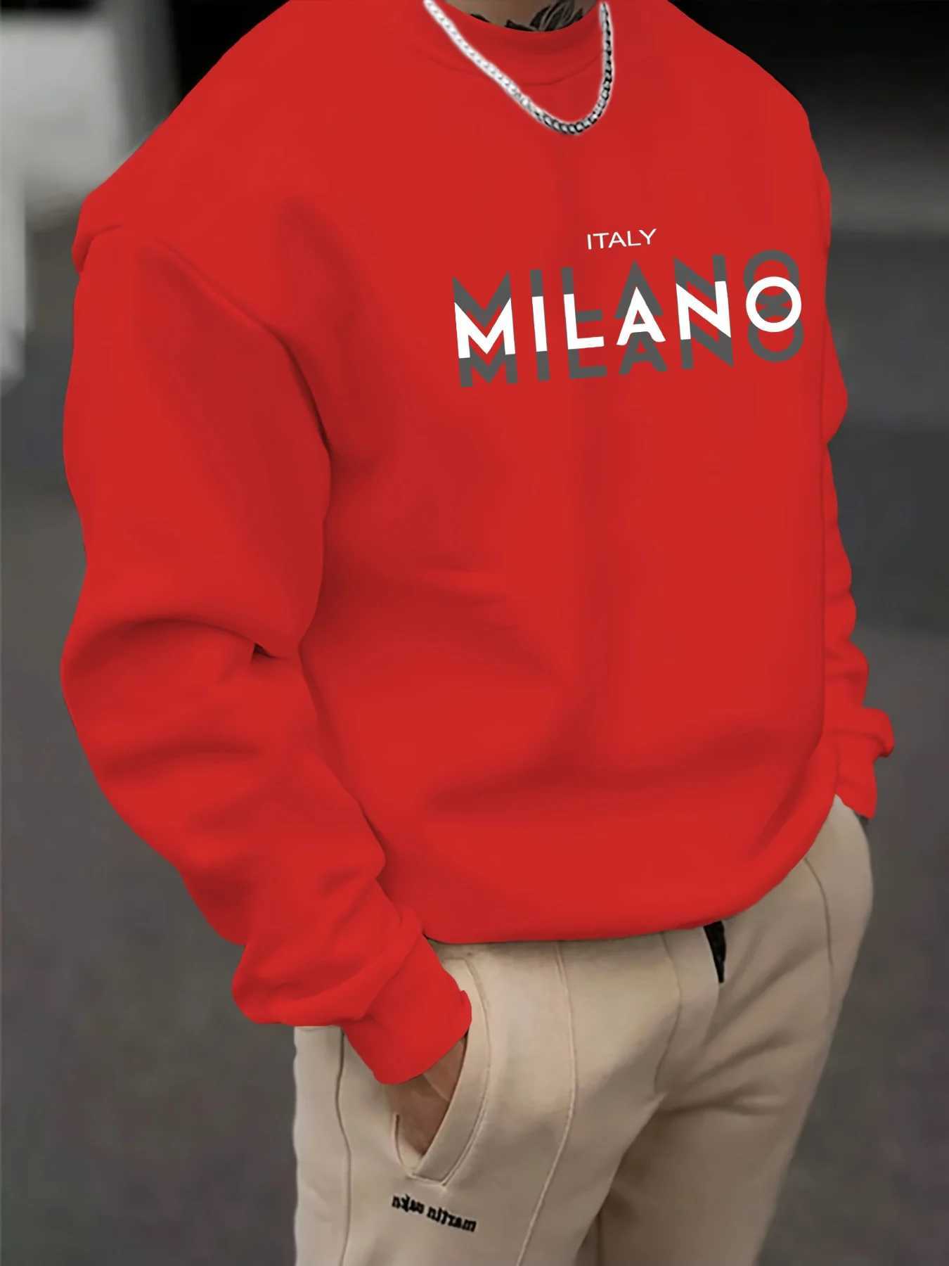 Mens autumn and winter casual loose fashion classic MILANO ITALIA letter pattern printed long sleeved round neck sweatshirt M260312