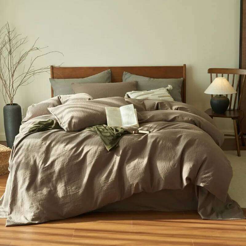 Pure three-layer yarn four-piece set 100 cotton bedding simple quilt cover sheet three-piece bed hat H260312