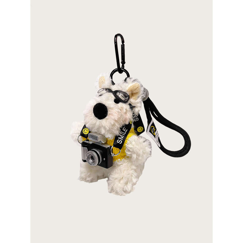 Original Cute Camera West Highland White Terrier Plush Pendant Bag Charm Cartoon Puppy Doll Keychain Creative Gift
