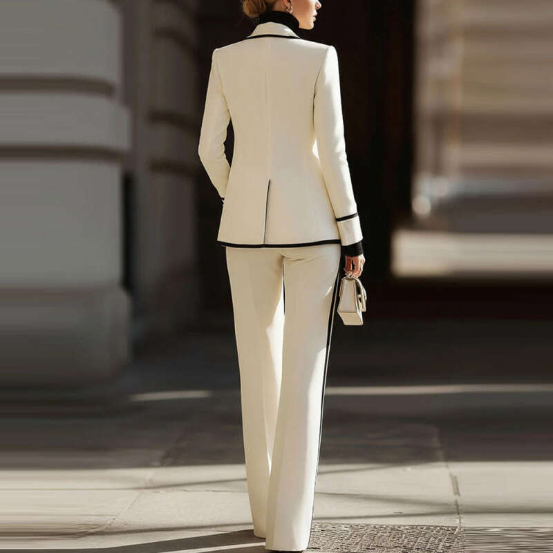 European American Women S Clothing Long Sleeve Lapel Double Breasted Casual Blazer And Trousers Set