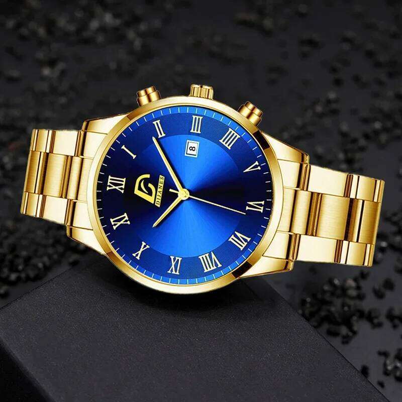 Fashion Mens Gold Stainless Steel Watches Luxury Minimalist Quartz Wrist Men Business Casual Calendar Watch Reloj Hombre