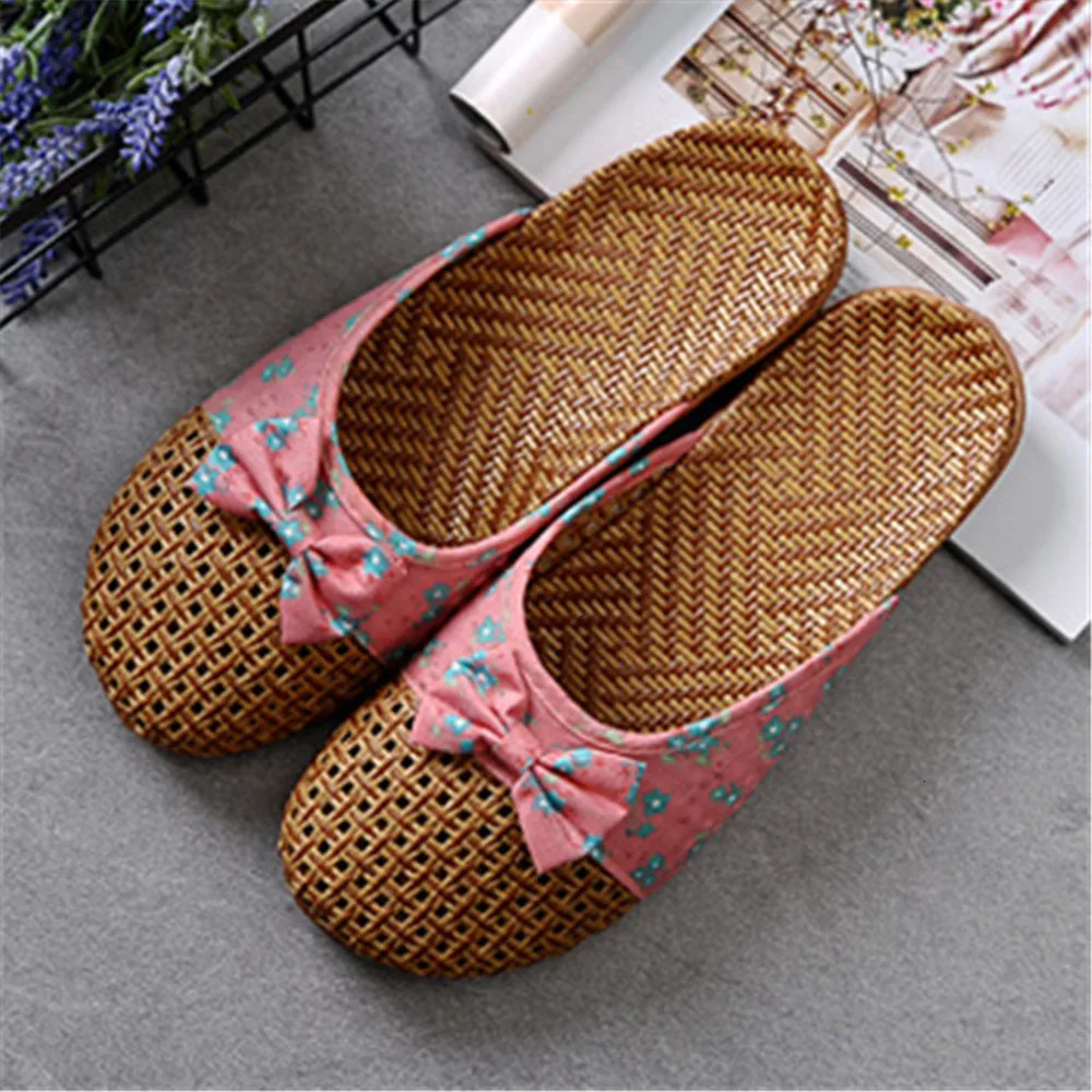 Summer Shose Women Slippers Beach Flip Flops Breathable Linen Flat Slippers Female Casual Flax Bow Ladies Slippers Sandals Shoes 260227
