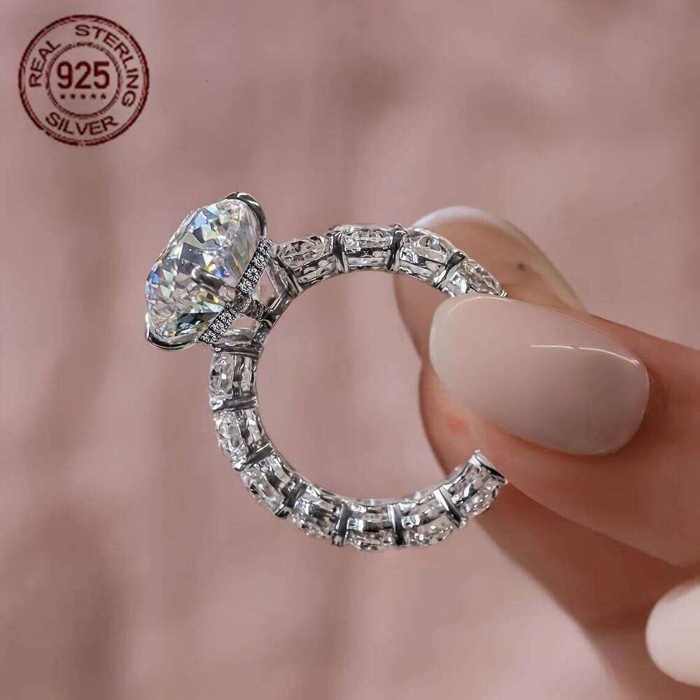 Fashion Luxury 925 Silver Oval 8.5ct Diamond Zircon Wedding Bridal Ring For Women Hidden Halo Wide Band Jewelry Celebrity Style H260312
