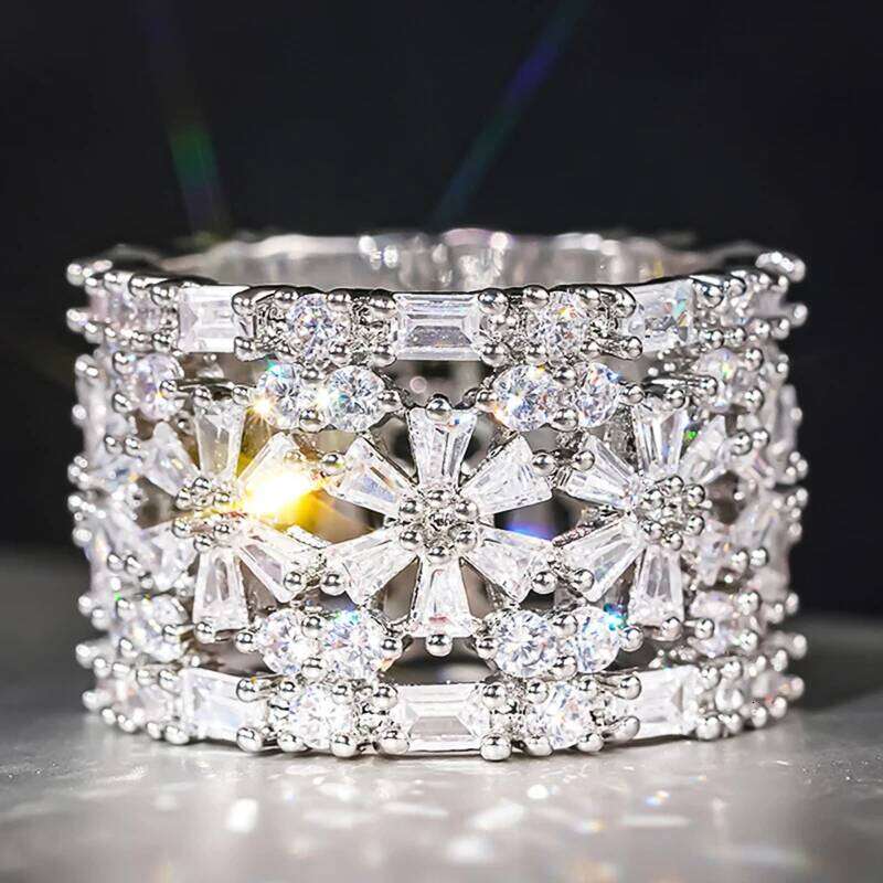 Huitan Silver Color Trendy Women Rings Inlaid Full Shiny Cubic Zirconia for Wedding Party Engagement Accessories Jewelry H260312