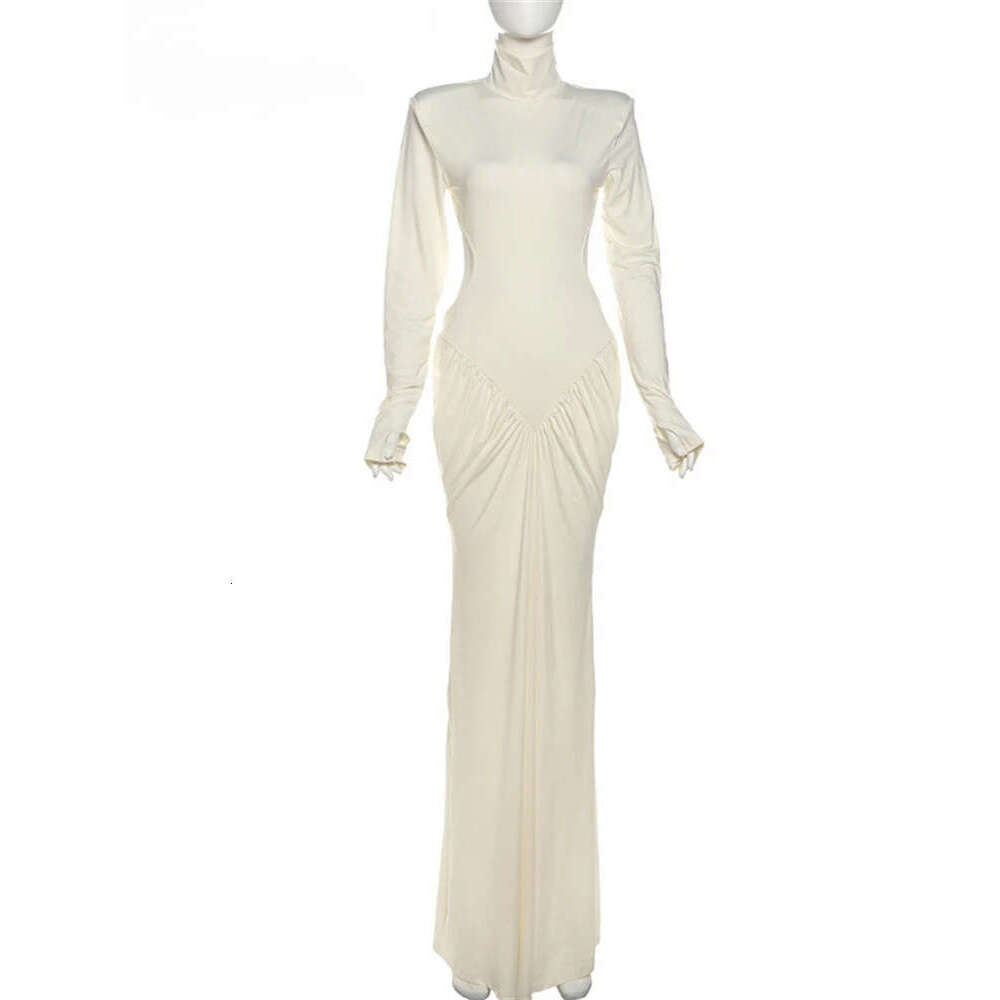 Nsauye Fashion Elegant Pullover Sexy Long Sleeve Club Evening Party Maxi Women Turtleneck 2025 Cut Out Dress C260311