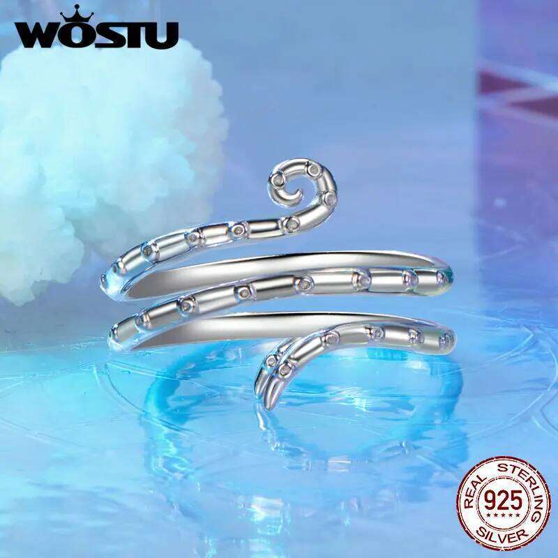WOSTU 925 Sterling Silver Starfish Sea Turtle octopus Opening Women Cute Ocean Animal Stackable Statement Rings Party Gift H260312