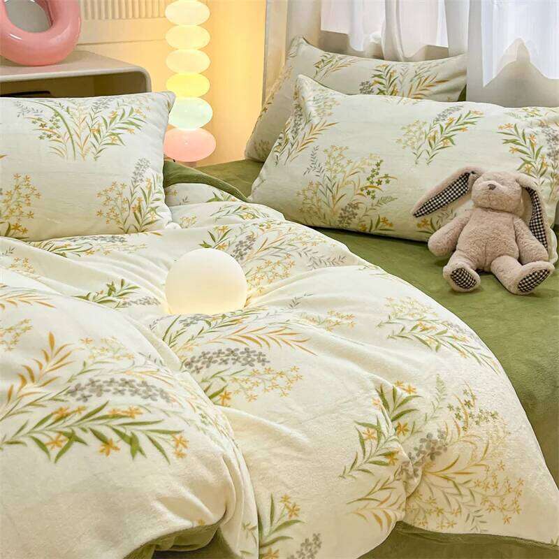 4pc milk four-piece set 2025 New autumn coral velvet quilt cover, bed sheet and pillow, winter fleece bedding H260312