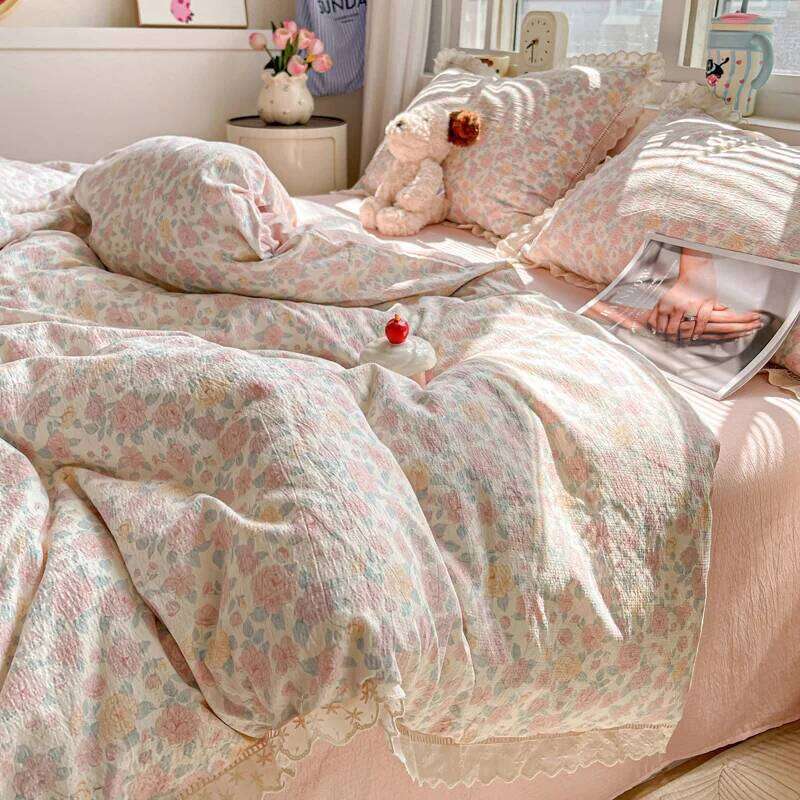 INS Princess Bedding 2025 New Soft Wrinkled Double-layer Flat Sheet Twin Queen Size Duvet Set Pillowcase Bed Linens H260312