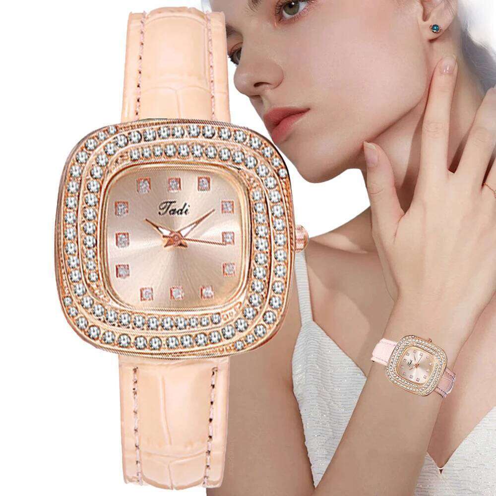 Fashion 2024 Luxury Women's Full Star Simple Diamonds Quartz Watch Casual Girl Pink Gift Clock Wristwatch