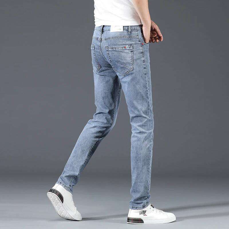 New Men's Cotton Business Casual Skinny Jeans Trendy Fashionable Stretch Straight Slim Denim Trousers Male Blue Grey 26Y0312