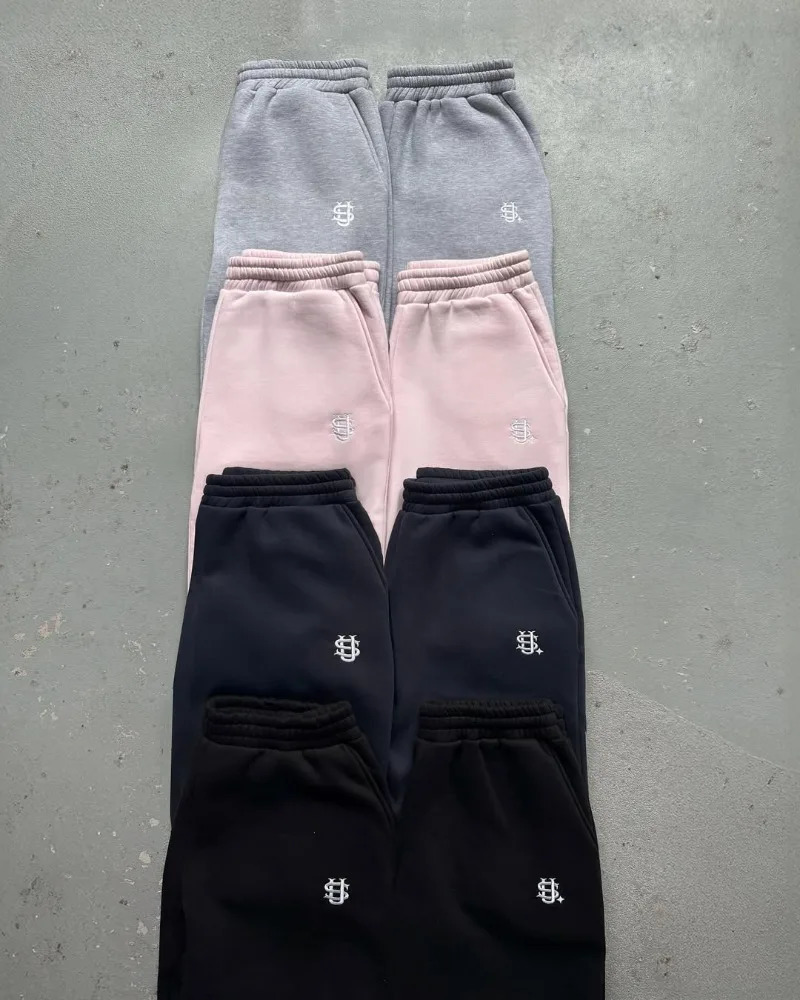 Y2K Cotton Sweatshirt oversized clothes Two Piece Men Women Hip hop streetwear Embroidery Net Red Fashion Pants Set Sportswear 260311
