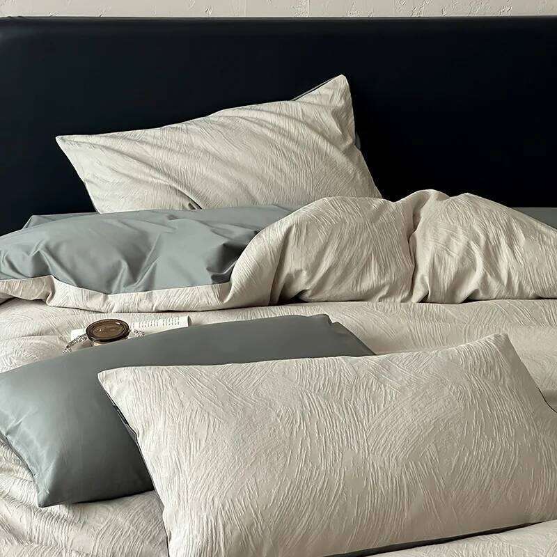 Jacquard four-piece set of simple double-spell light satin long-staple cotton bedding H260312