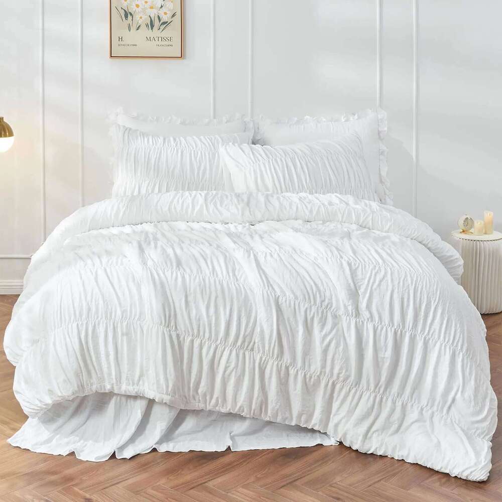 Ruched Black Duvet Soft and Twin Queen King Comforter Cover Boho Shabby Chic Bedding - Fluffy 2/3 Piece Set H260312