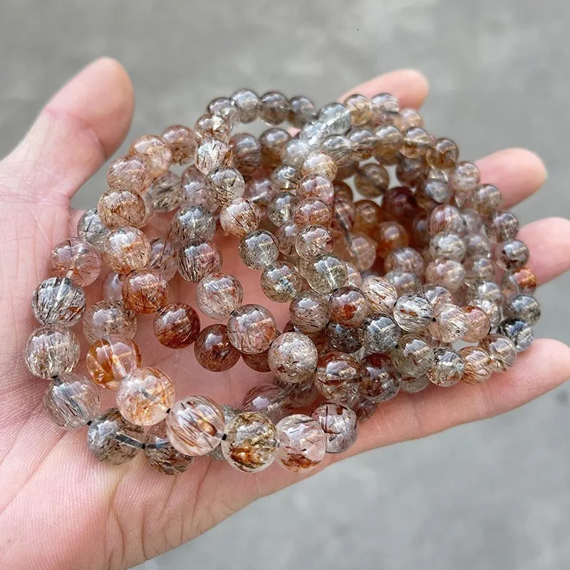 JD Natural Black Golden Super Seven Quartz Crystal Strand Bracelets Women Men Charm Reiki Healing Energy Bead Elastic Yoga Gift 260302