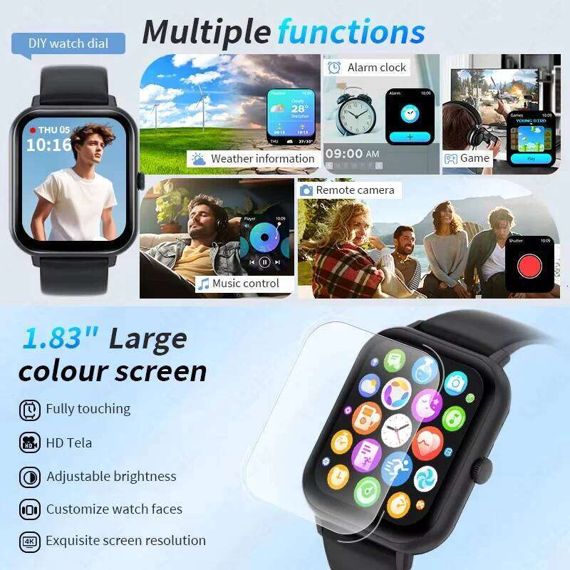 G.L Wear 2025 New Smart Watch 1.83" HD Screen Multiple Modes Bluetooth Call Sports Health Smartwatch Men Women
