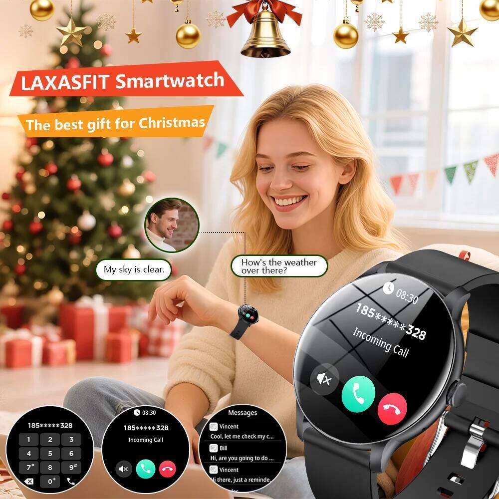 LAXASFIT 2025 New Smart Watch 1.52inch HD Full Touch Scree Bluetooth Dial Answer Smartwatch Men and Women Christmas Gifts