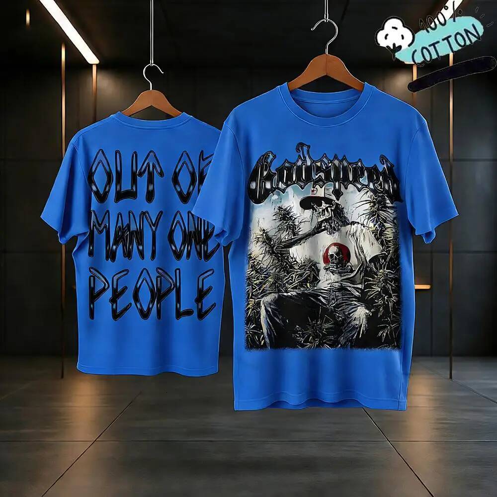 Skull Print "Out Of Many One People" T-shirt Y2K Hip Hop Crew Neck Loose Short Sleeve Men's And Women's Casual Gothic Style Top dd