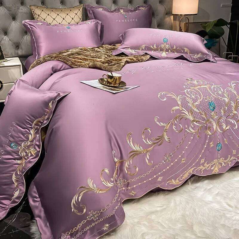 European-Style Bed Sheet Four-Piece Set 100 High-End Atmospheric Ice Silk Quilt Cover Pure Cotton Bedding H260312 - view 4