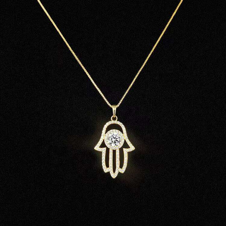 Premium Jewelry Gold Cinnabar Islamic Solid Pure Sier Khamsah Hamsa Collarbone Chain Necklace, Suitable for Women and Men