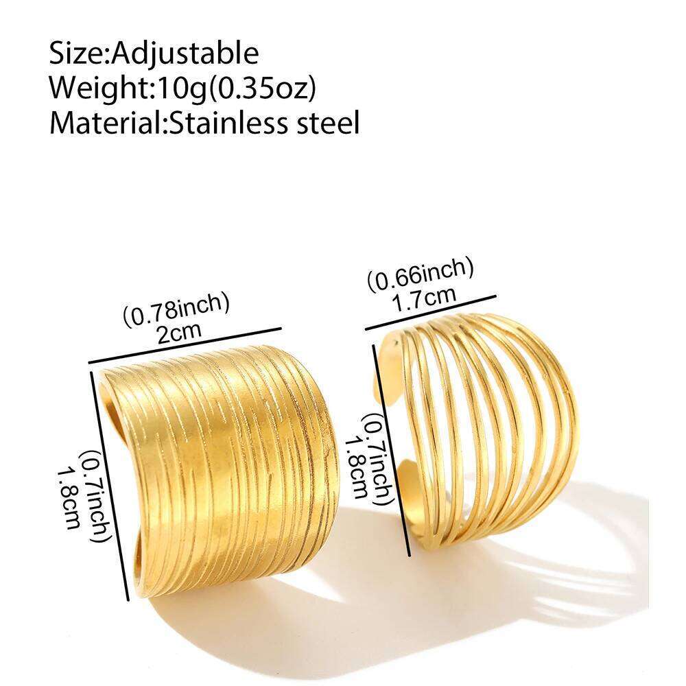 Stainless Steel Rings Minimalist Hollow Line Texture Adjustable Opening Ring For Women Jewelry Non-fading High-quality Gifts New H260312
