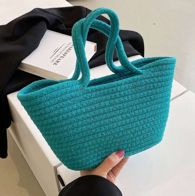 New Summer Straw Shoulder For Women Handmade Cotton Rope Beach Raffia Rattan Woven Handbags Vacation Shopping Bags WONST
