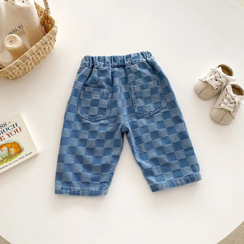 Autumn Kids Jeans 15T Girls Cute Lattice Color Block Trousers Children Thin Style Casual pants 260311