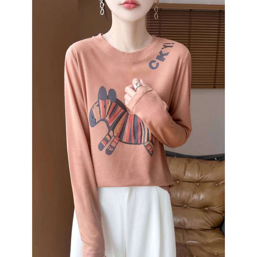 Summer Women's Long Sve Knitted T-Irt Round Ne Soft Oulder White Top Comfortable Fit Casual Faion For Teens