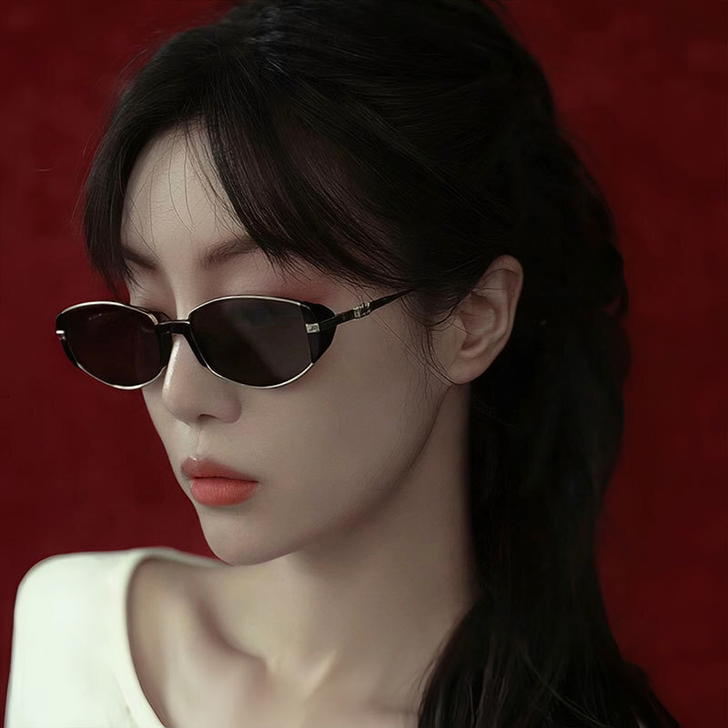 Narrow Frame Cat Eye Korean Style Irregular Modern Retro High-end Slimming Sunglasses for Square and Round Faces