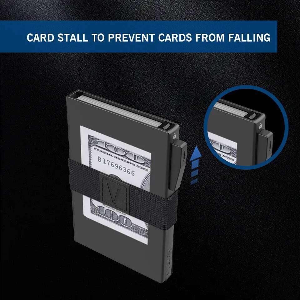Slim Alu Card Holder for Men, Durable Expandable Backplate, RFID Blocking Minimalist Metal Pop Up Wallet, Holds 14+ Cards & Cash