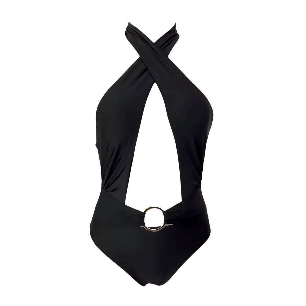 Women's Cross Hollow Sexy Bikini One Piece Beachwear Bold Backless Women Swimsuit Nylon Fabric Woman Bathing Suit Solid Swimwear Y260303