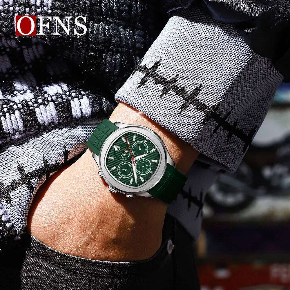 OFNS 8019 Top Calendar High Quality Waterproof Chronograph, Silicone Men's Quartz Watch, Casual Clock