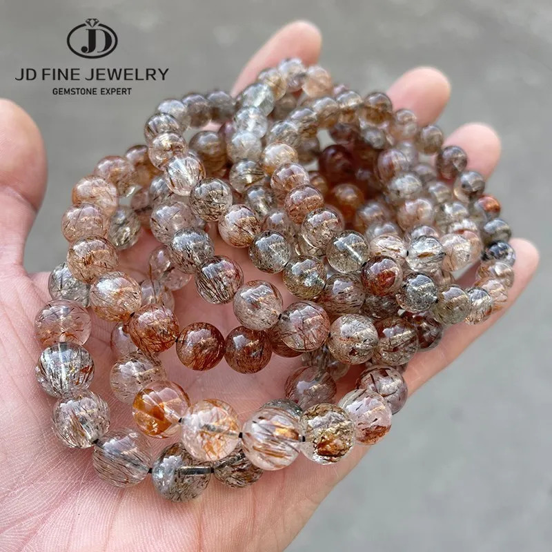 JD Natural Black Golden Super Seven Quartz Crystal Strand Bracelets Women Men Charm Reiki Healing Energy Bead Elastic Yoga Gift 260302