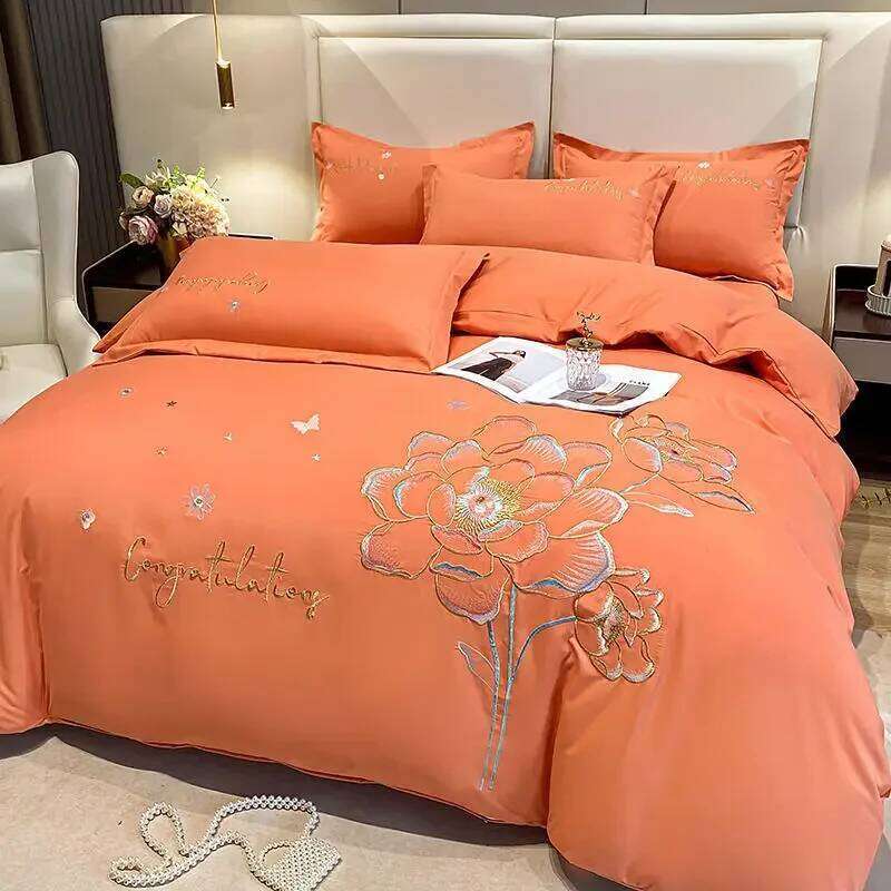 New Class a High Precision Brushed Embroidery Four-Piece Set Pure Cotton Bed Sheet Duvet Cover H260312