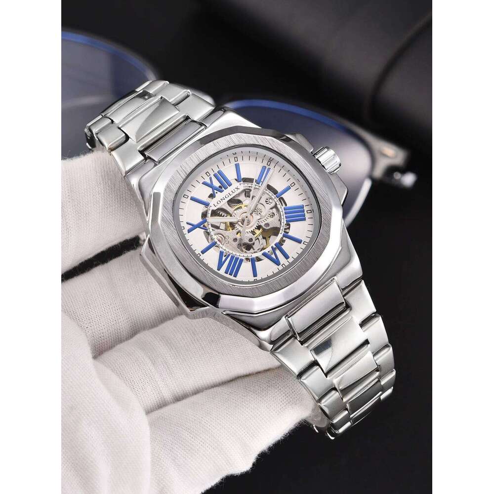 LONGLUX HOT SALE NEW automatic mechanical men rome business waterproof skeleton luminous stainless steel gift watch