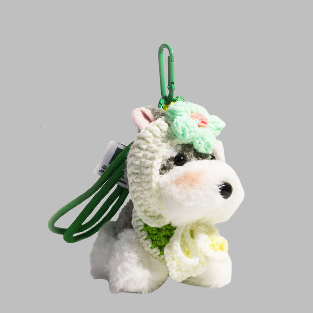 Wholesale Cute Schnauzer Puppy Bag Girls Plush Doll Backpack Pendant Flower Keychain Gift