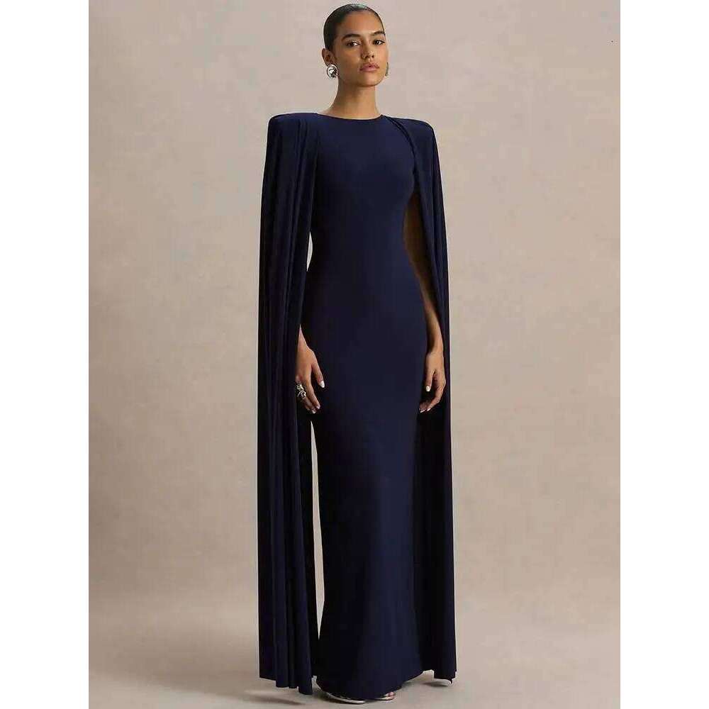 Blifanbo Sexy Cape Sleeve Maxi Dress Women Gown Fashion O Neck High Waist Split Zipper Club Party Long Dresses Female Elegant C260312